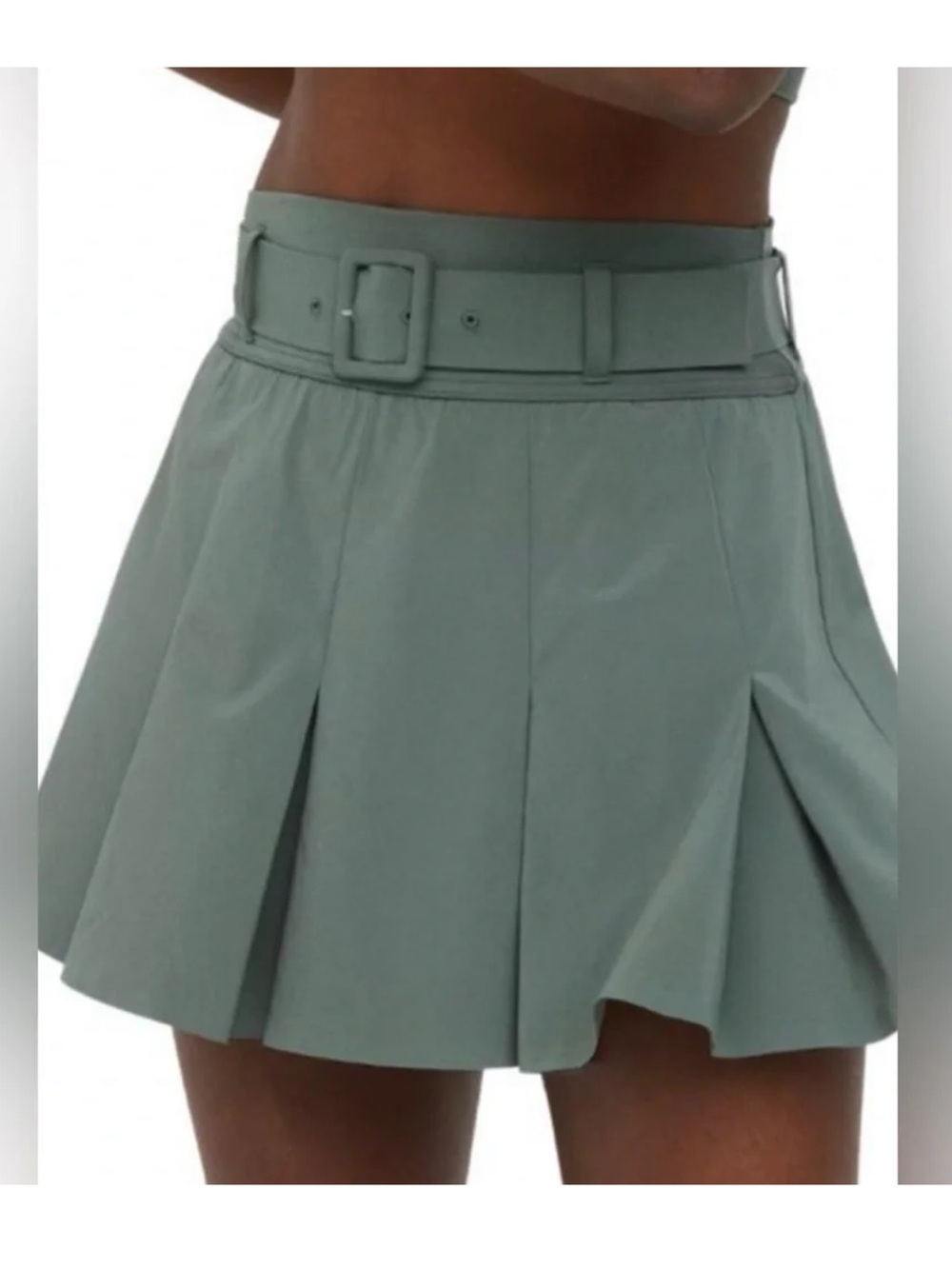 Aerie High-Waist Pleated Mini Skirt with Belt — Sage Green NWOT